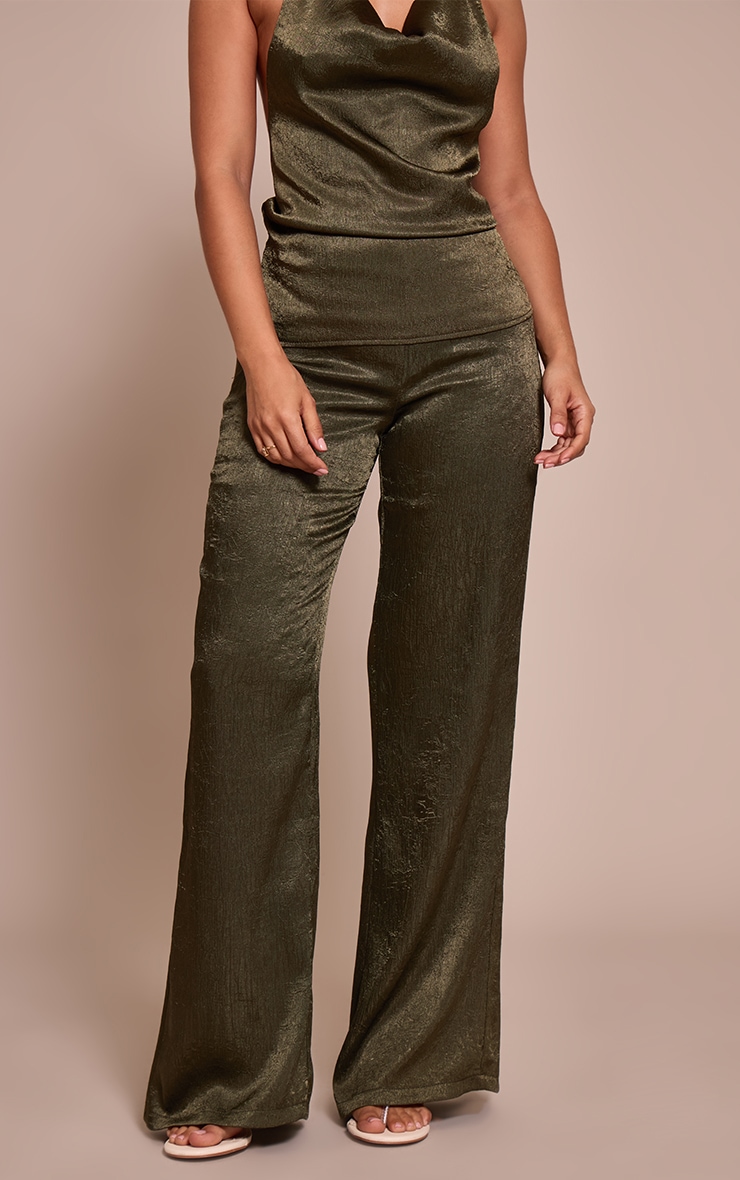 Petite Khaki Textured Wide Leg Pants image 2