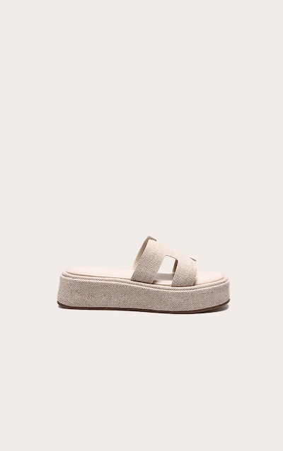 Natural Linen Strap Round Toe Flatform Sandals