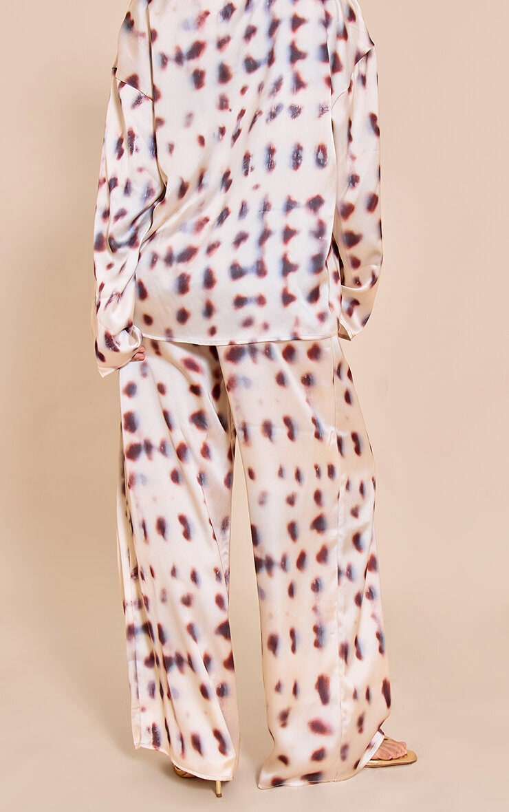 Cream Shell Printed Satin Wide Leg Pants image 3