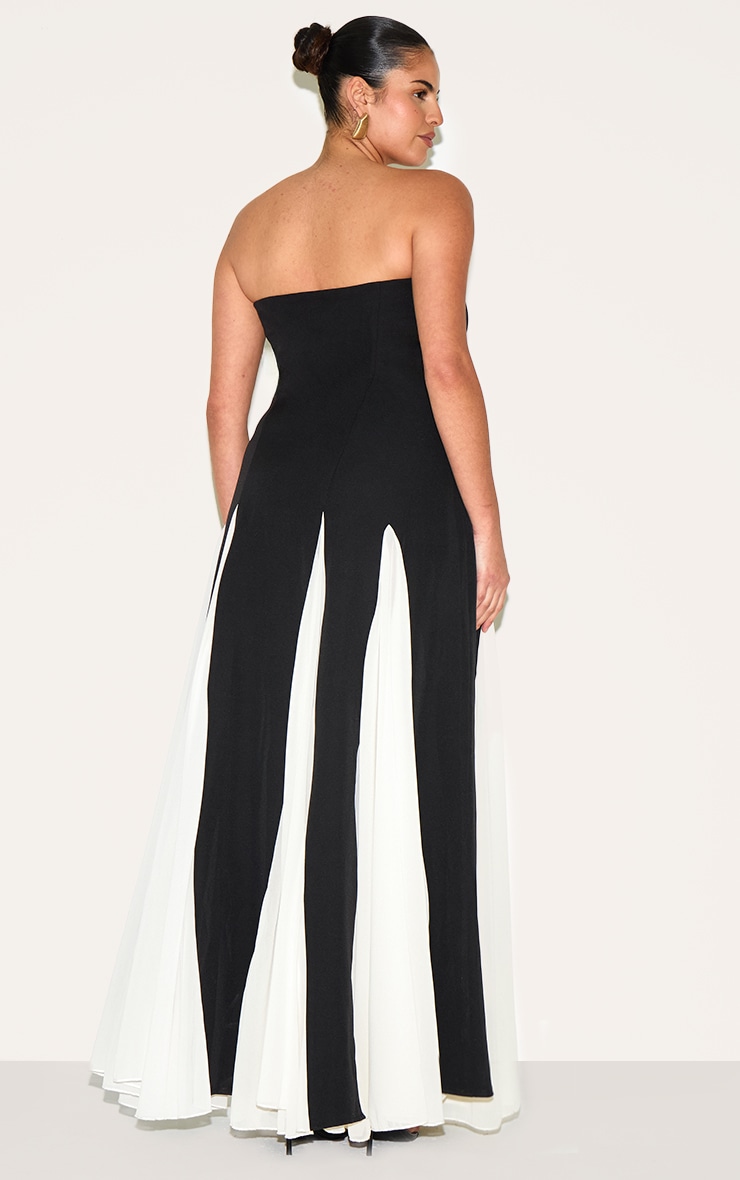 Plus Robe bustier longue noire plissée à partie en mousseline de soie contrastante image 2
