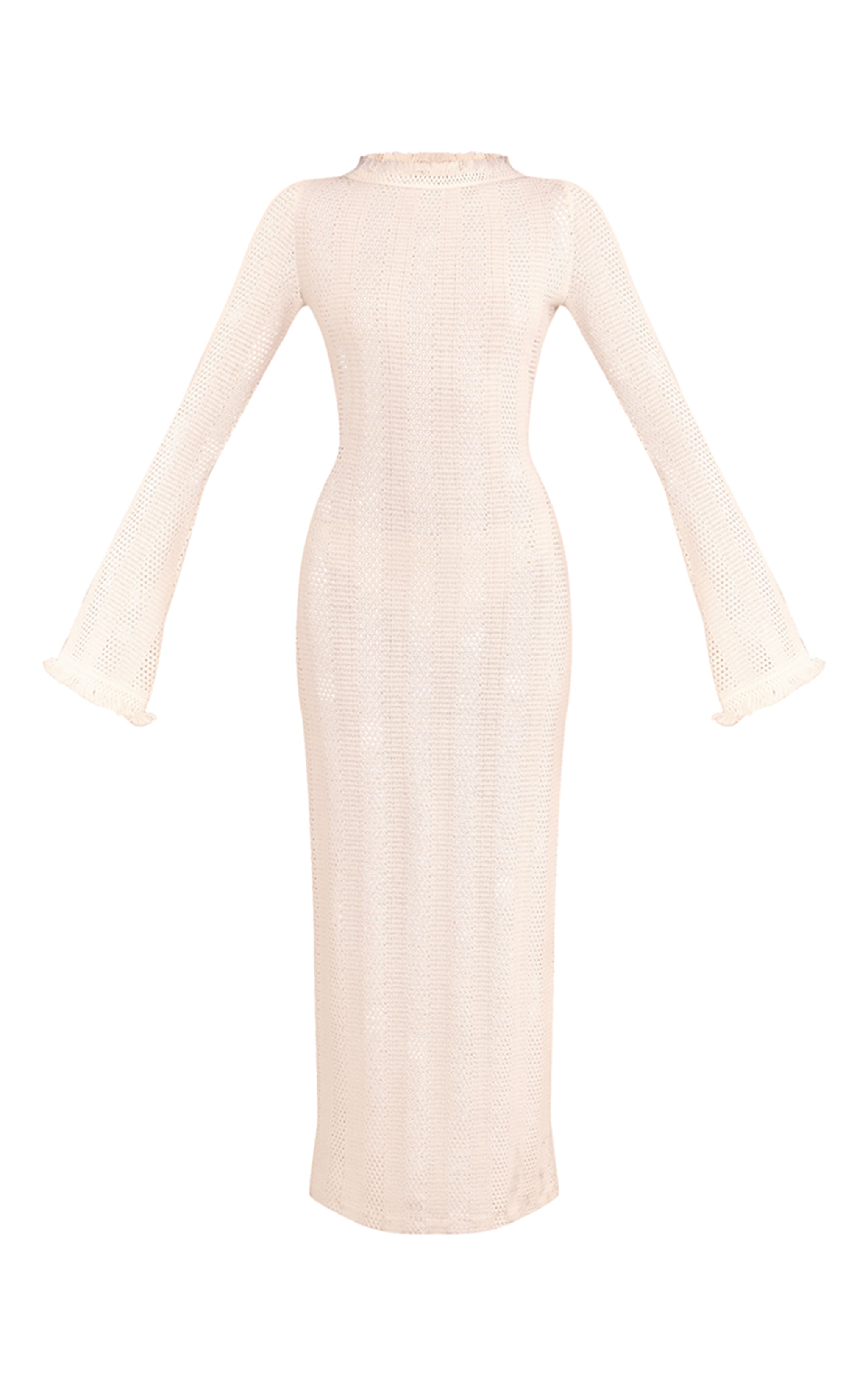 Cream Textured Frayed Edge Maxi Dress image 5