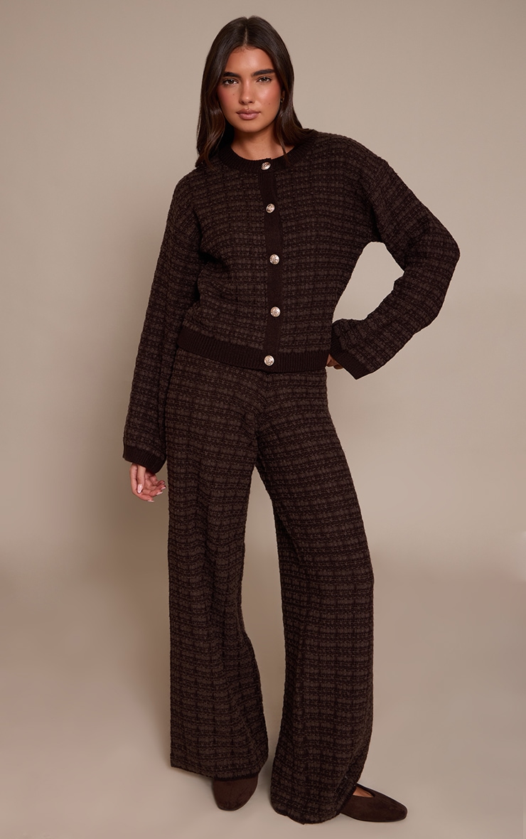 Chocolate Boucle Knitted Wide Leg Trousers