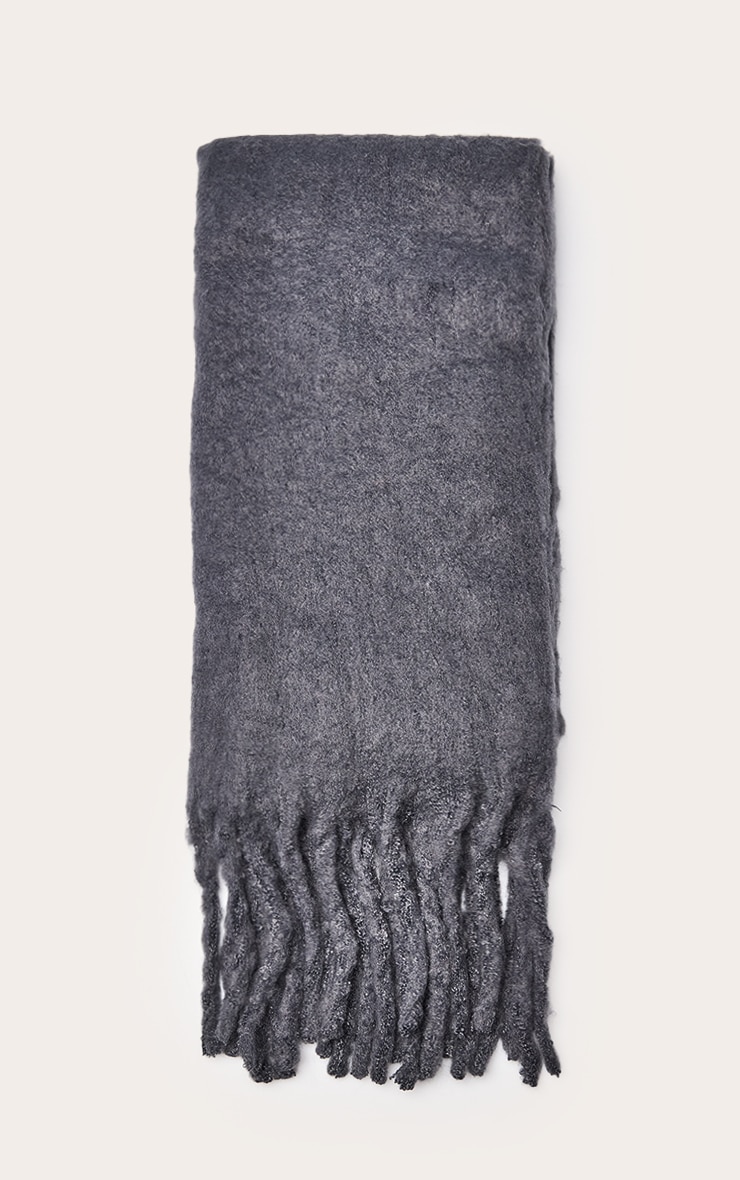 Charcoal Brushed Knit Tassel Scarf image 2