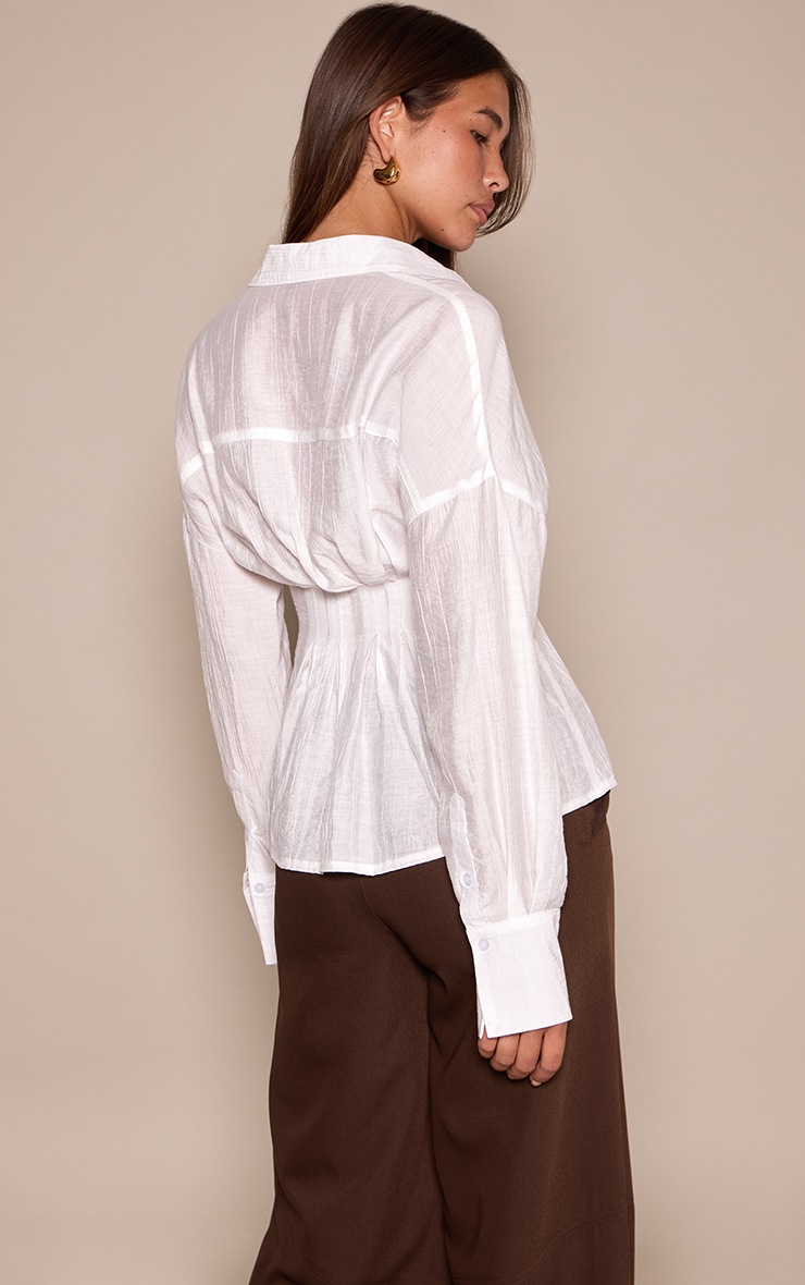 White Woven Wrap Tie Shirt image 2