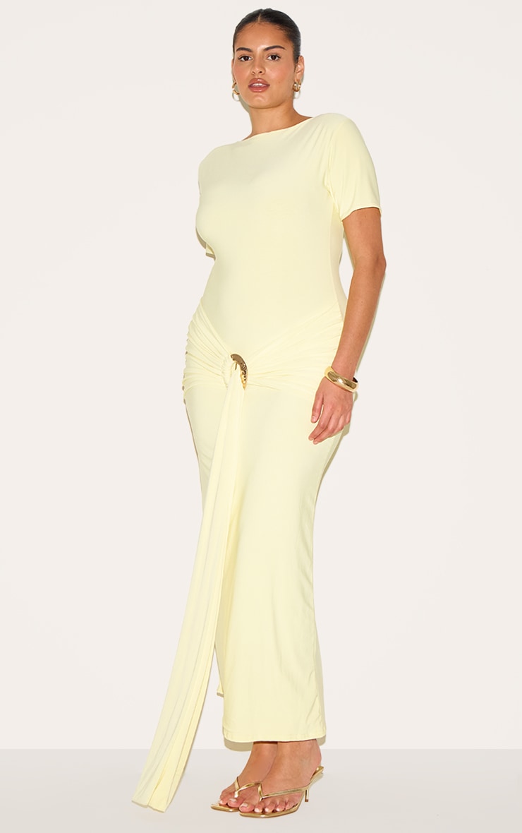 Plus Butter Yellow Boat Neck Wrap Waist Detail Maxi Dress image 3