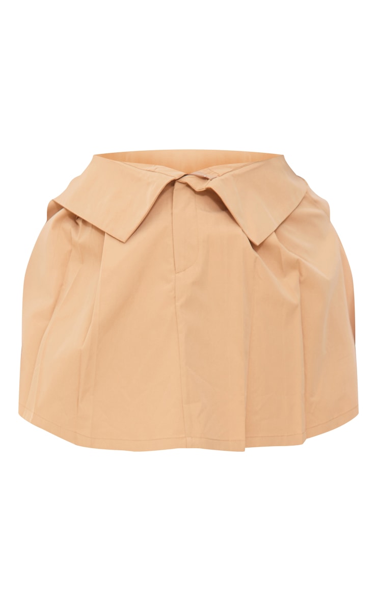 Plus Camel Fold Over Detail Pleated Mini Skirt image 6