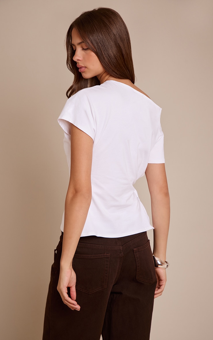 White Cotton Tie Waist Detail T Shirt  image 2