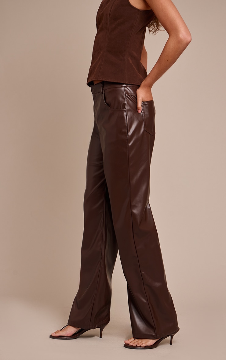 Pantalon droit en PU chocolat image 2