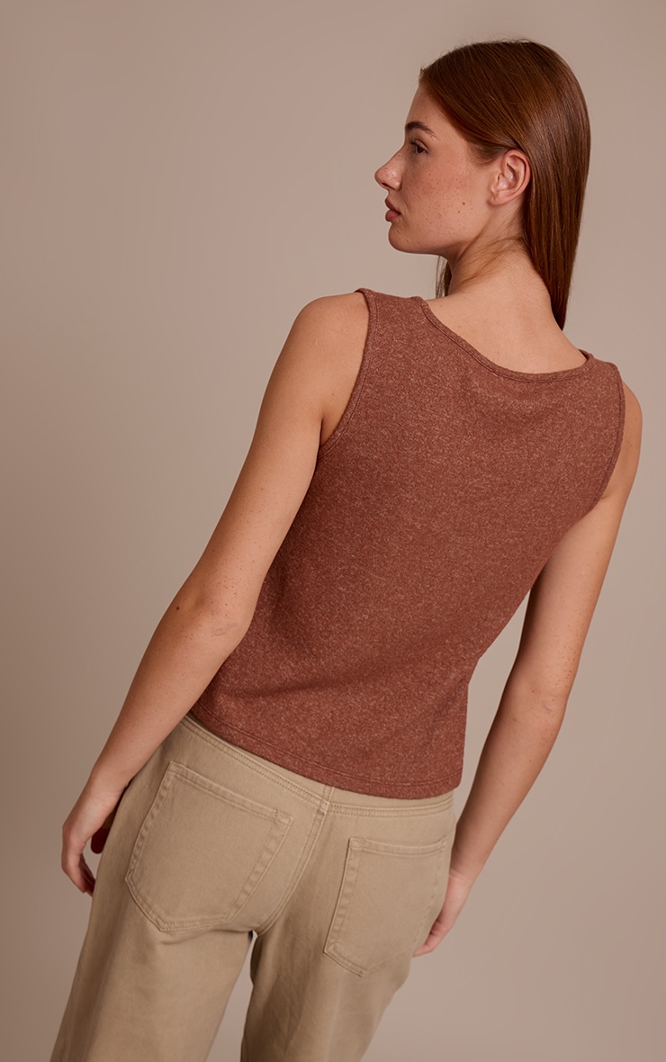 Chocolate Soft Knit V Neck Slouchy Vest Top image 2