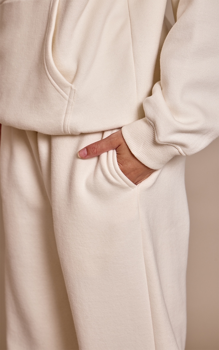 Cream Cotton Fleece Cuffed Sweat Pants image 4