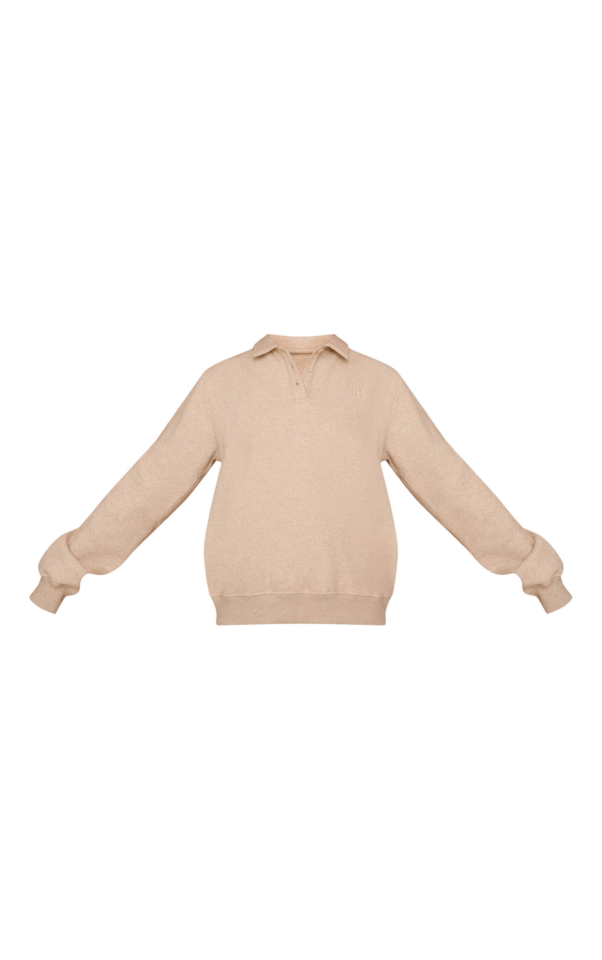 Oatmeal Marl Cotton Fleece Polo Sweatshirt