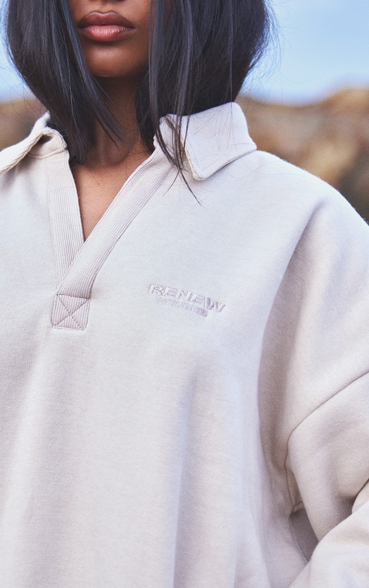 【oan】Collar Sweatshirt Oatmeal Embroidered Fit Collar Sweatshirt | Athleisure