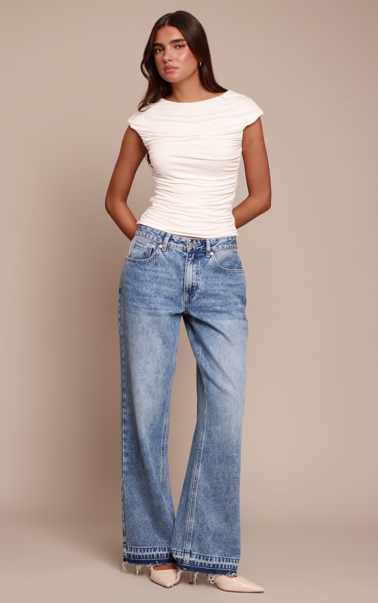 Cream Soft Jersey Ruched Cap Sleeve Top image 3