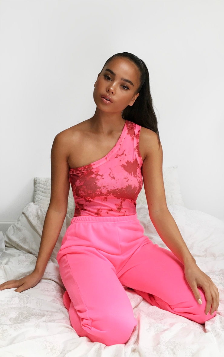 Pink Acid Wash One Shoulder Bodysuit
