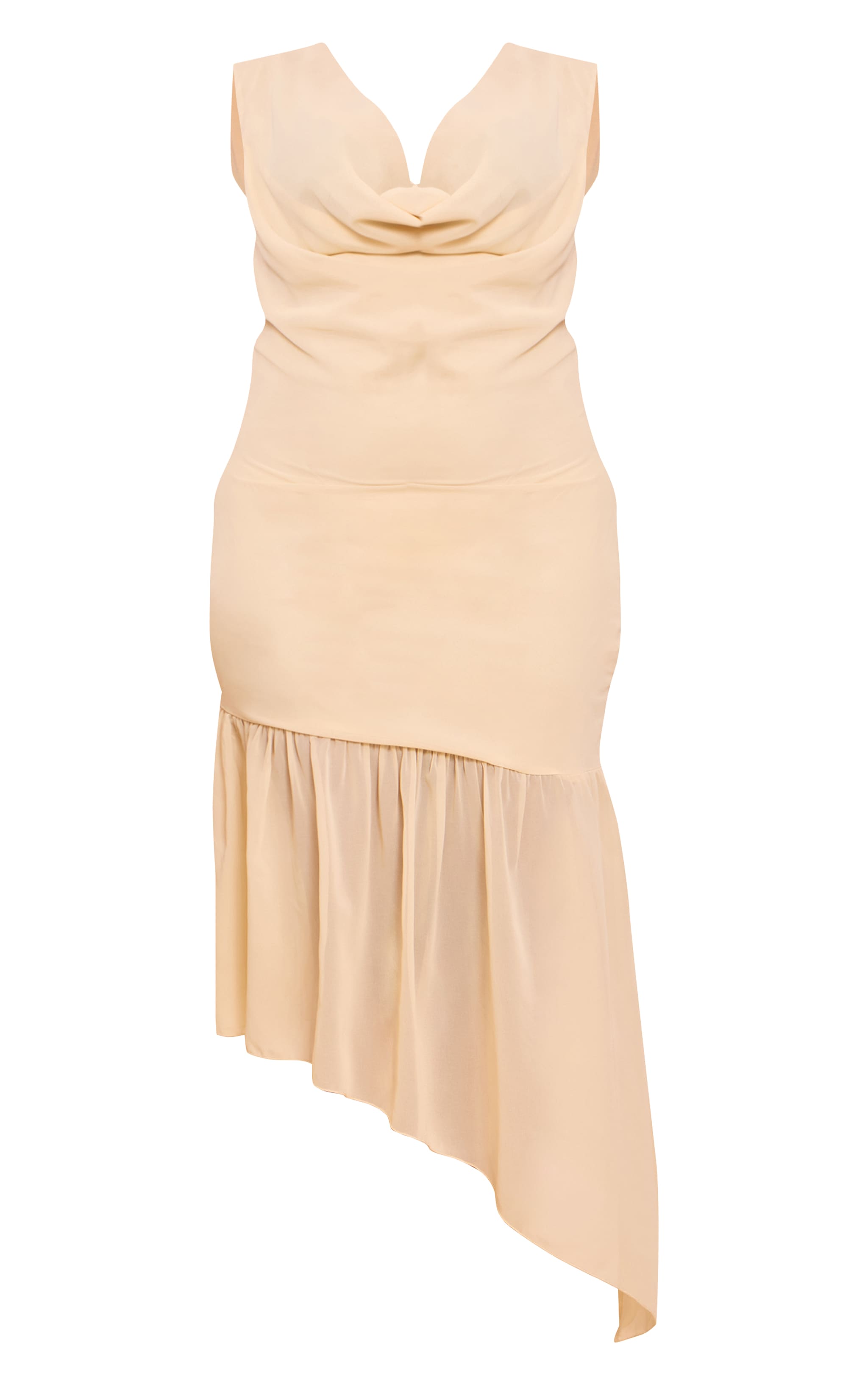 Plus Butter Cream Chiffon Drape Detail Asymmetric Midaxi Dress image 5