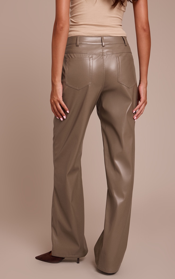 Grey Faux Leather Straight Leg Pants image 3