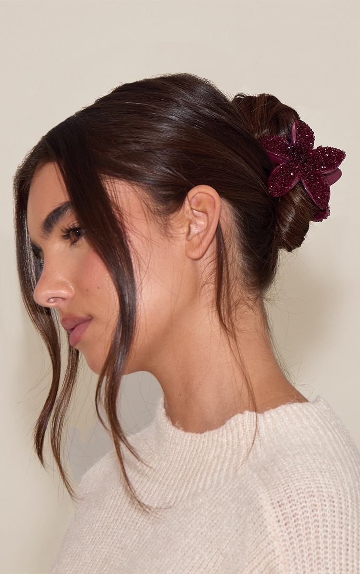 Burgundy Crystal Lily Flower Hair Clip image 1