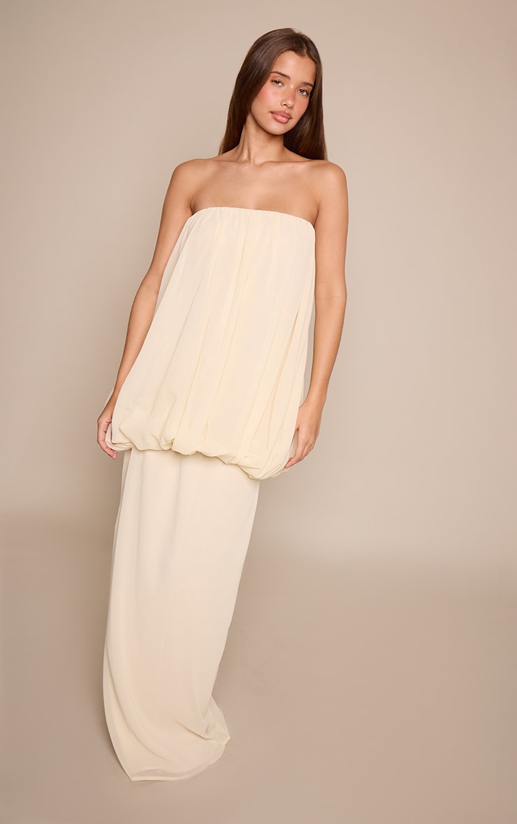 Cream Chiffon Mid Rise Maxi Skirt