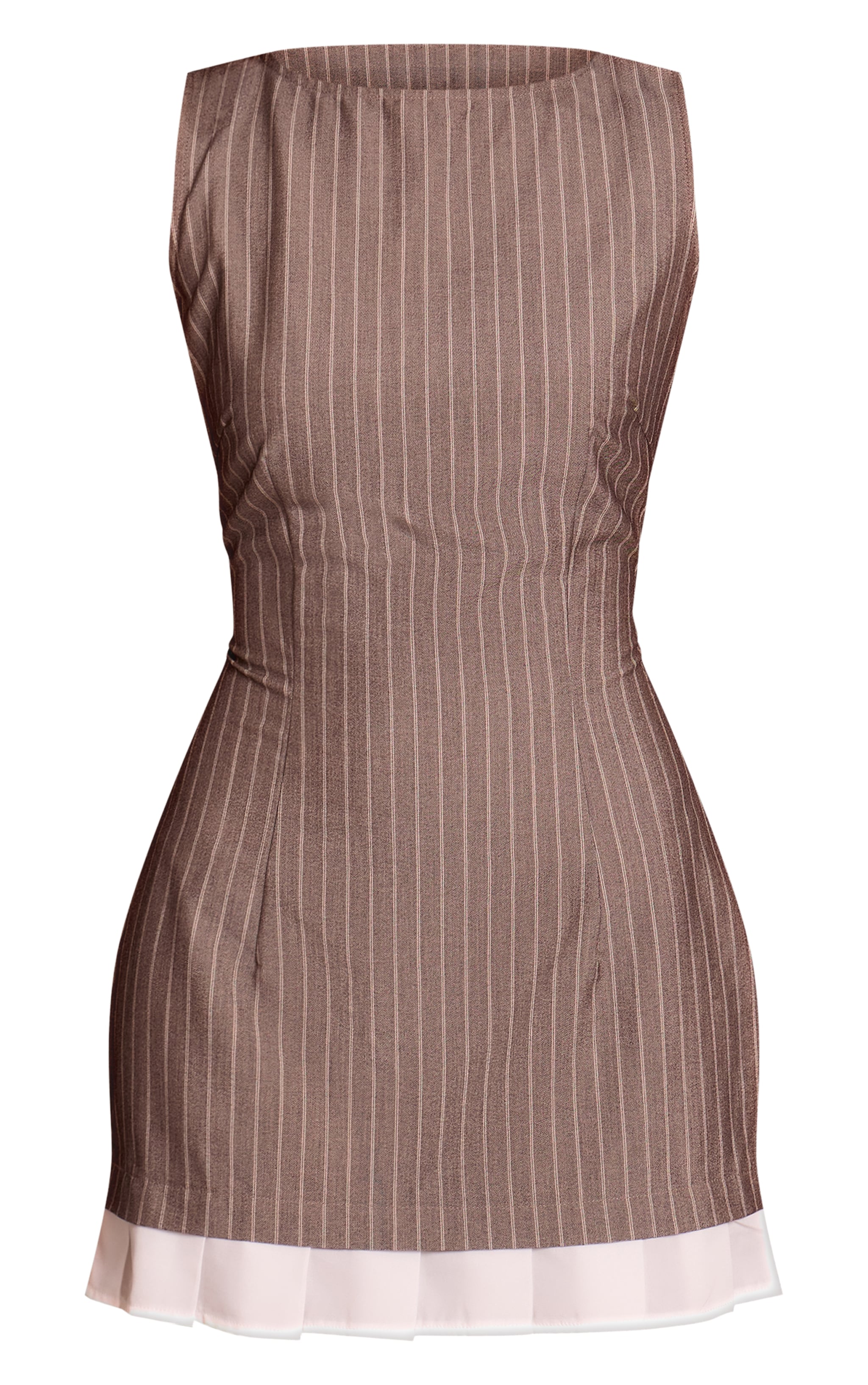 Robe moulante marron à fines rayures et ourlet plissé image 5