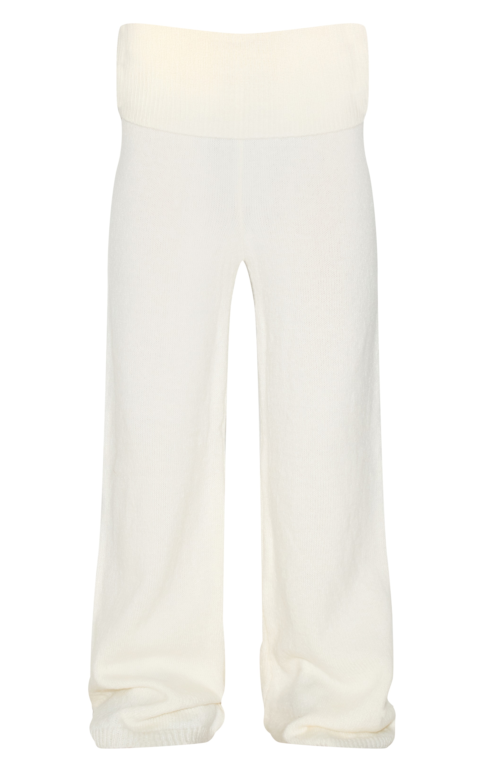 Petite Cream Knitted Fold Over Flare Pants image 5