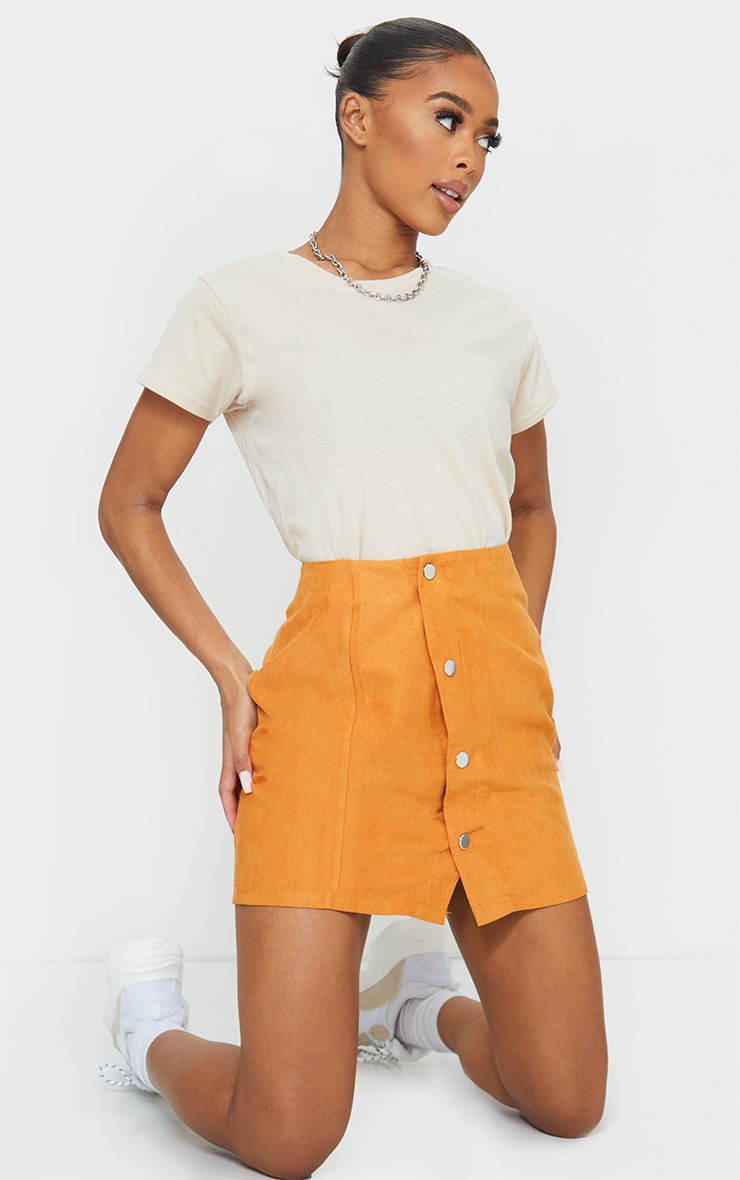 Tan Peached Button Detail Mini Skirt