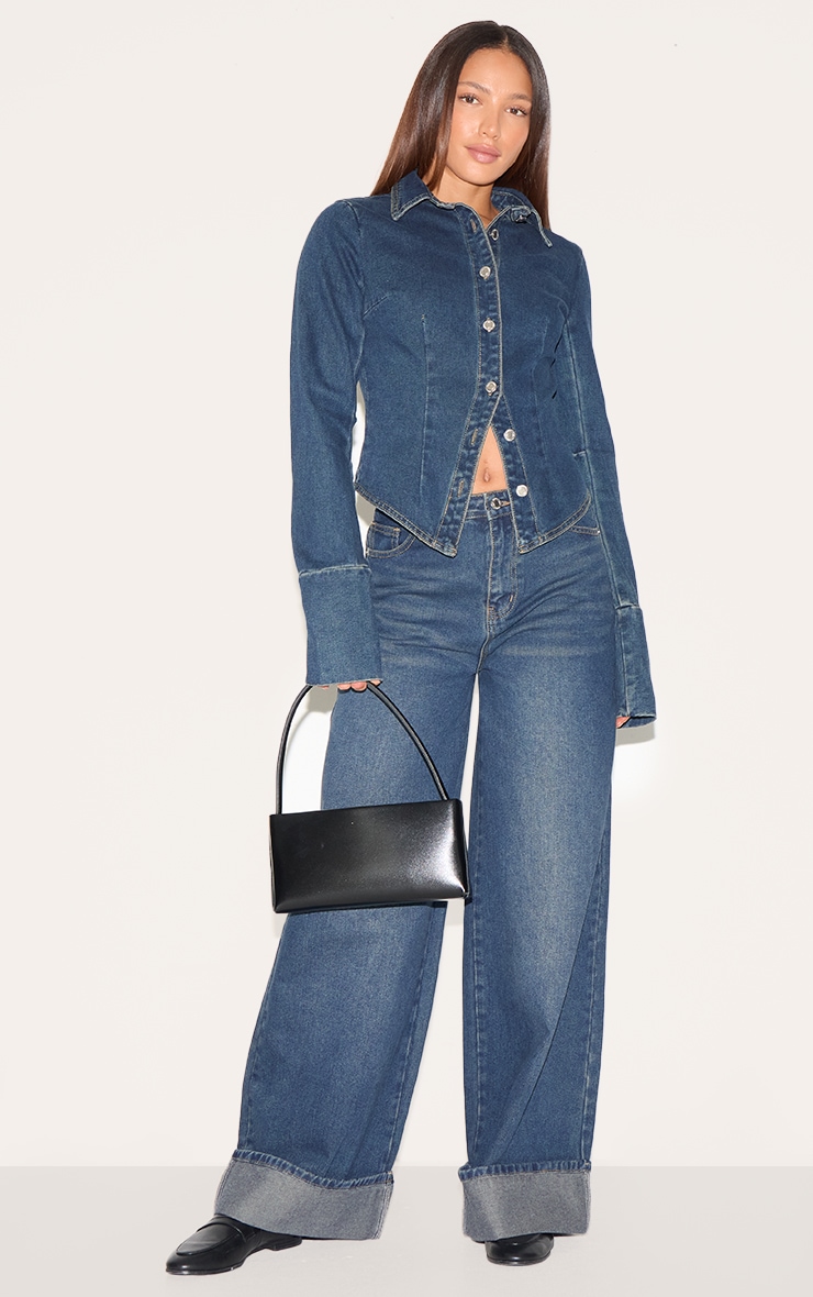 Tall Dark Indigo Cinched Long Sleeve Denim Jacket image 3
