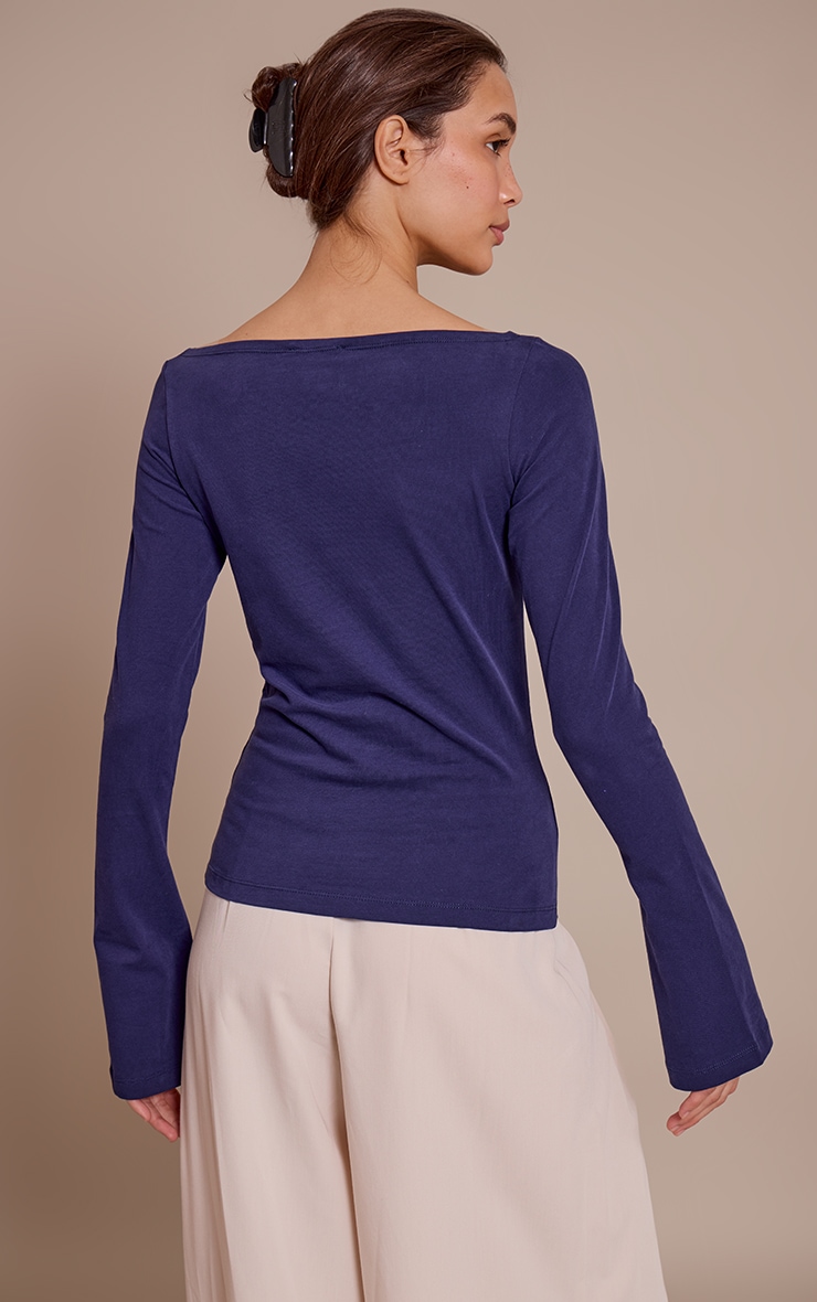 Dark Indigo Soft Cotton Boat Neck Flared Long Sleeve Top image 2