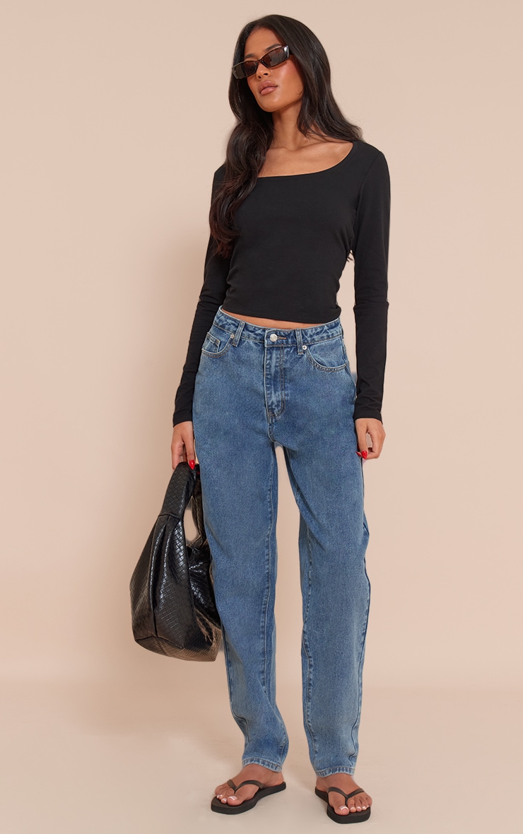 Tall Mid Blue Wash High Waist Mom Jeans image 1