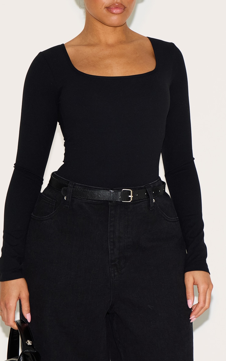 Shape Black Built In Bra Sculpt Square Neck Long Sleeve Bodysuit image 4