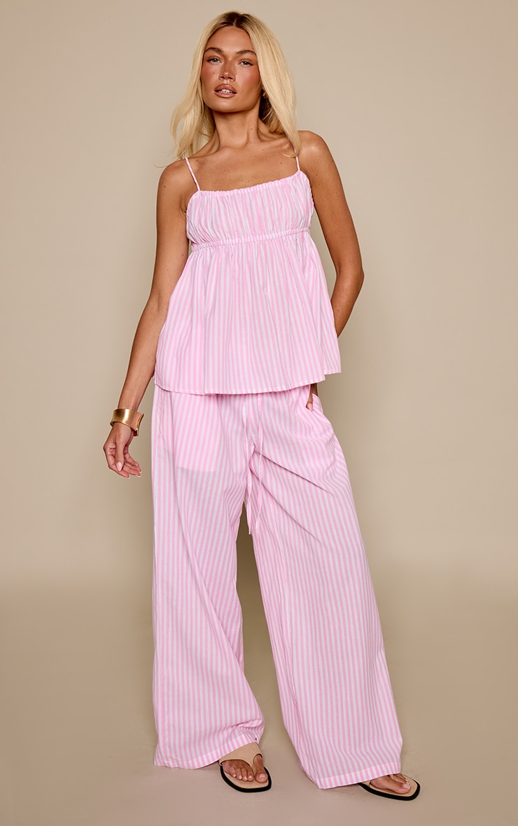 Pink Pinstripe Cotton Elasticated Trousers
