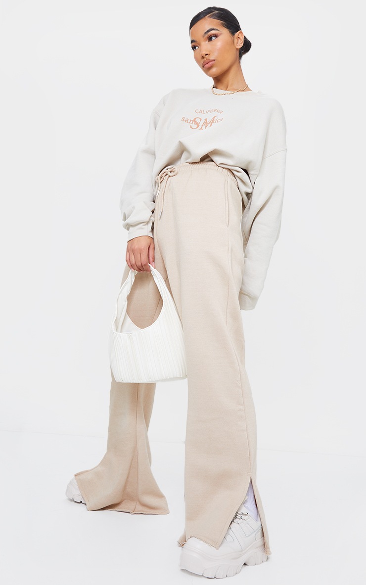 Stone Draw String Waist Split Hem Flare Joggers