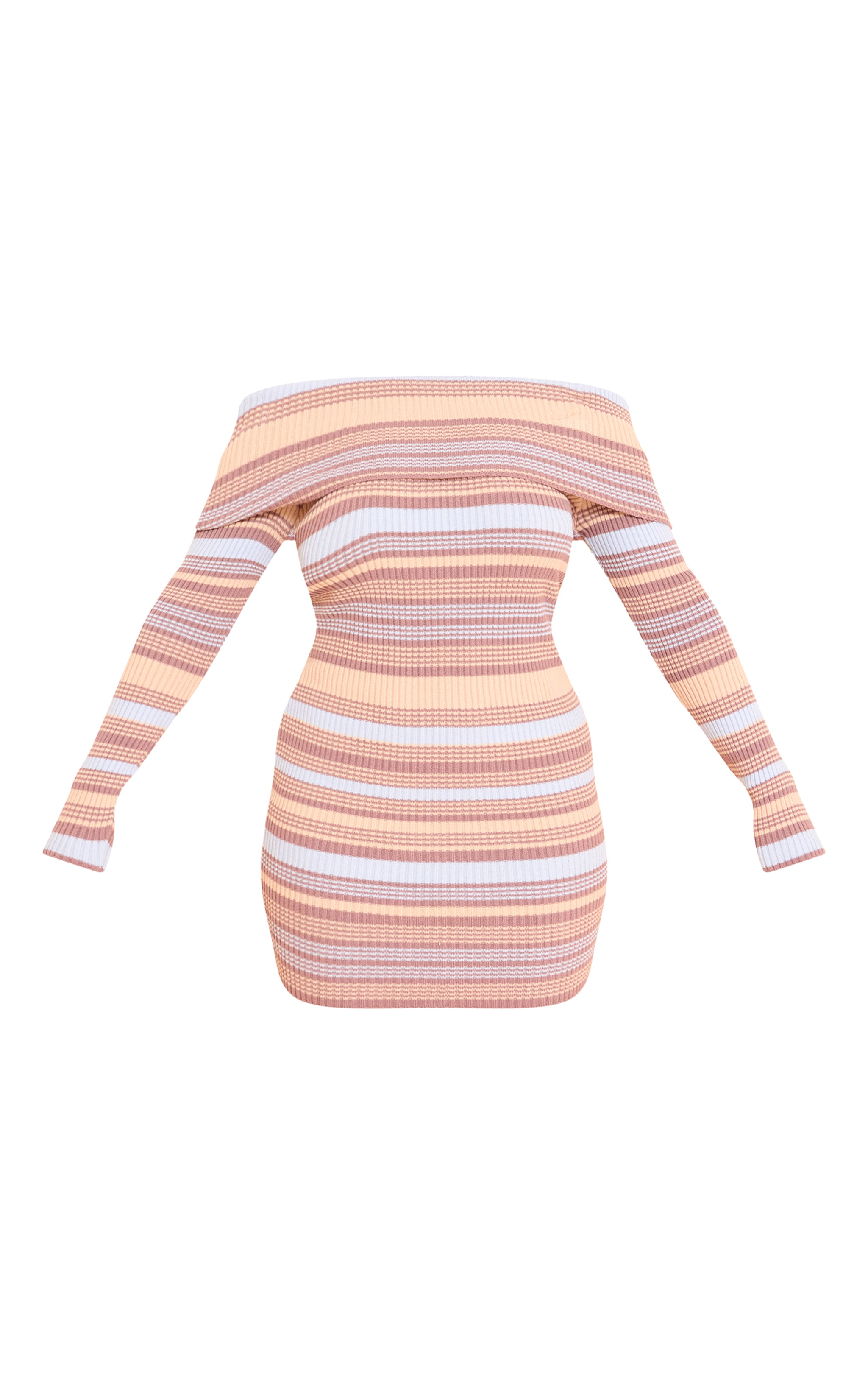 Shape Mocha Knitted Stripe Bardot Mini Dress image 5