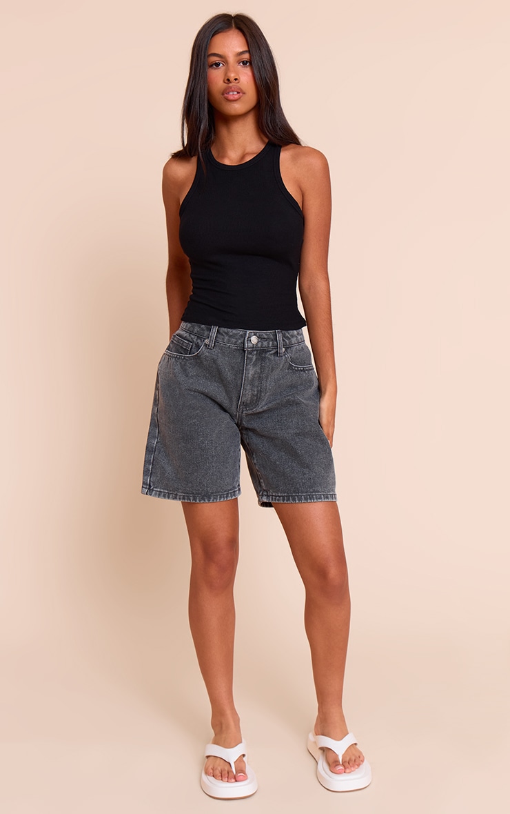 Petite Washed Grey Low Rise Baggy Boyfriend Shorts image 4