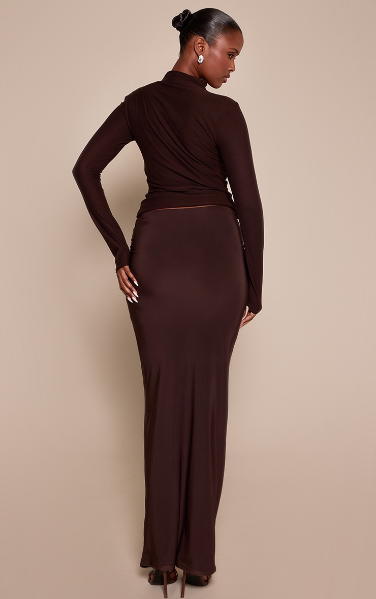 Chocolate Ruched Detail Maxi Skirt  image 3