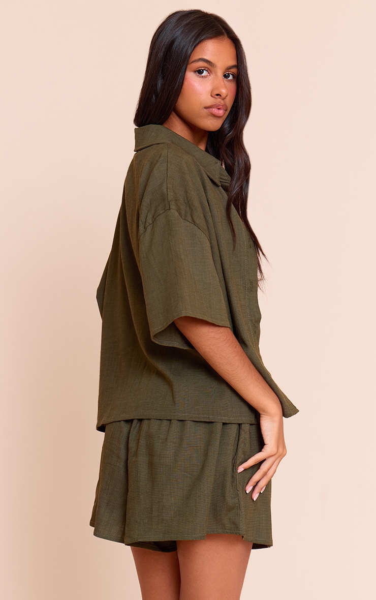 Petite Olive Linen Look Short Sleeve Shirt image 2