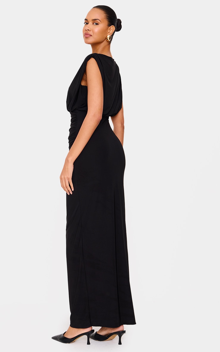 Black Double Layered Slinky Ruched Fold Over Maxi Dress image 2