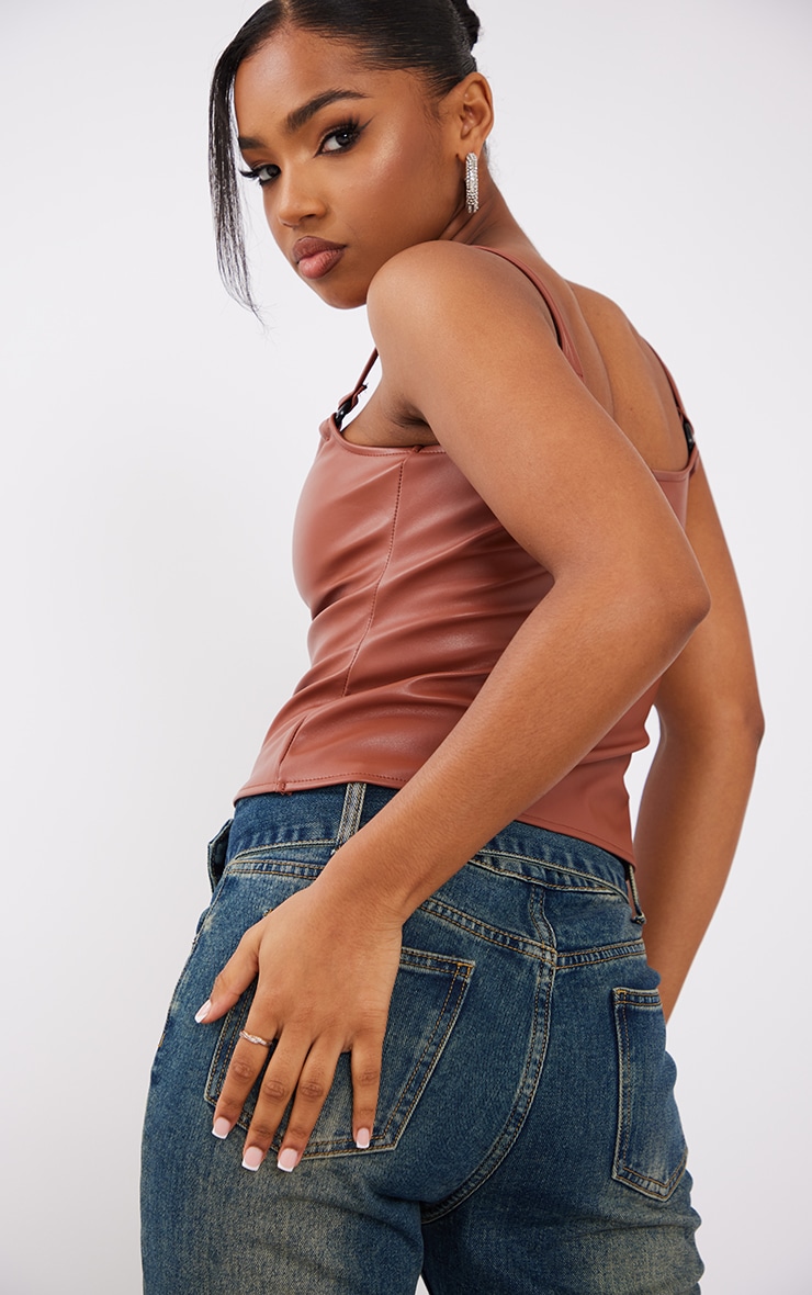 Chocolate Faux Leather Top image 2