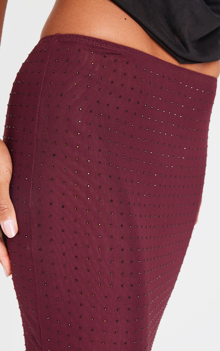 Burgundy Hot Fix Mesh Maxi Skirt image 4