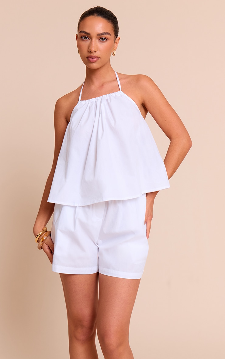 White Poplin Low Back Halterneck Top image 1