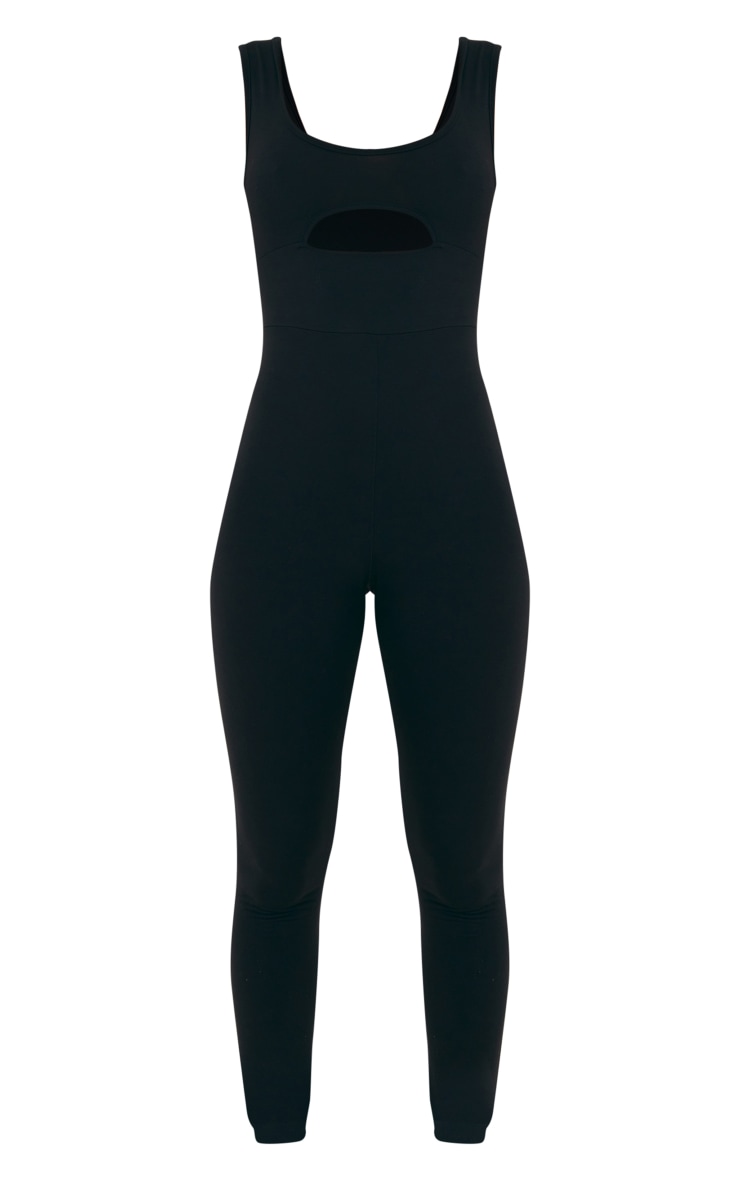 Black Scoop Neck Cut Out Chest Jersey Jumpsuit image 1