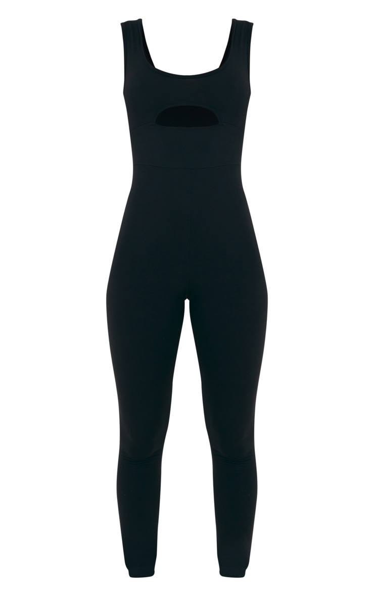 Black Scoop Neck Cut Out Chest Jersey Jumpsuit image 4