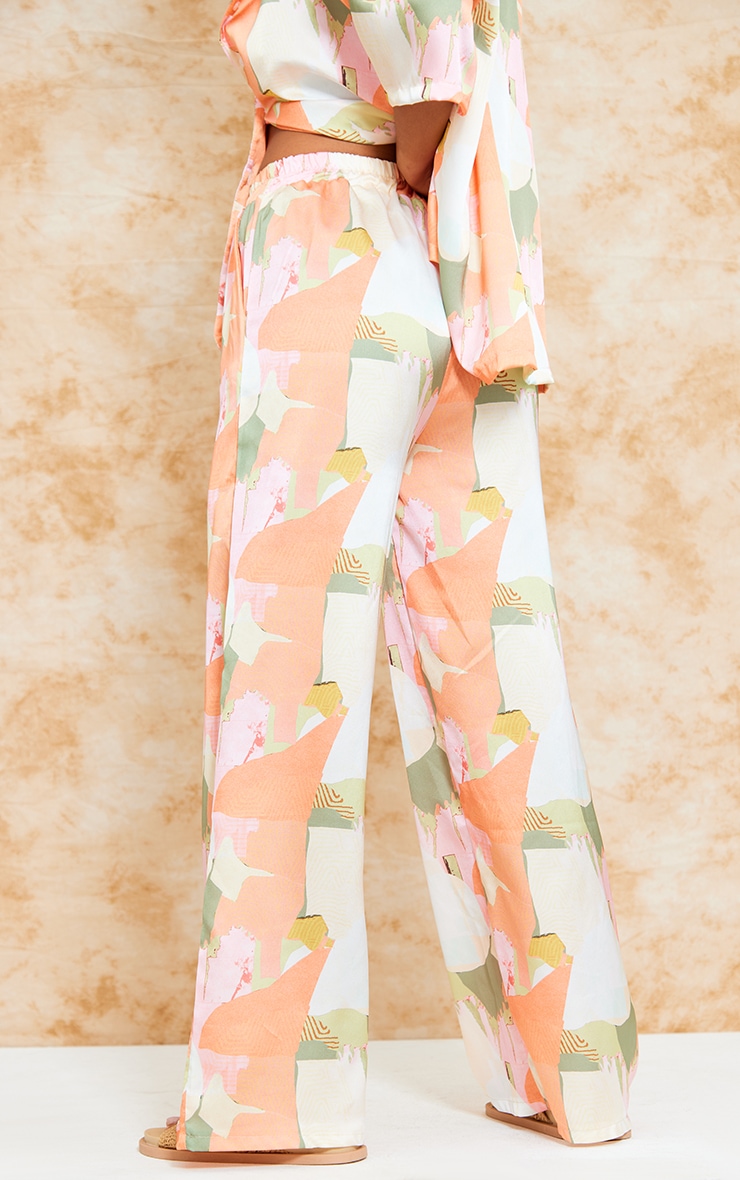 Orange Print Satin Oversized Wide Leg Trousers image 3