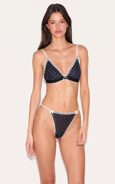 Ensemble de lingerie en mesh noir à pois