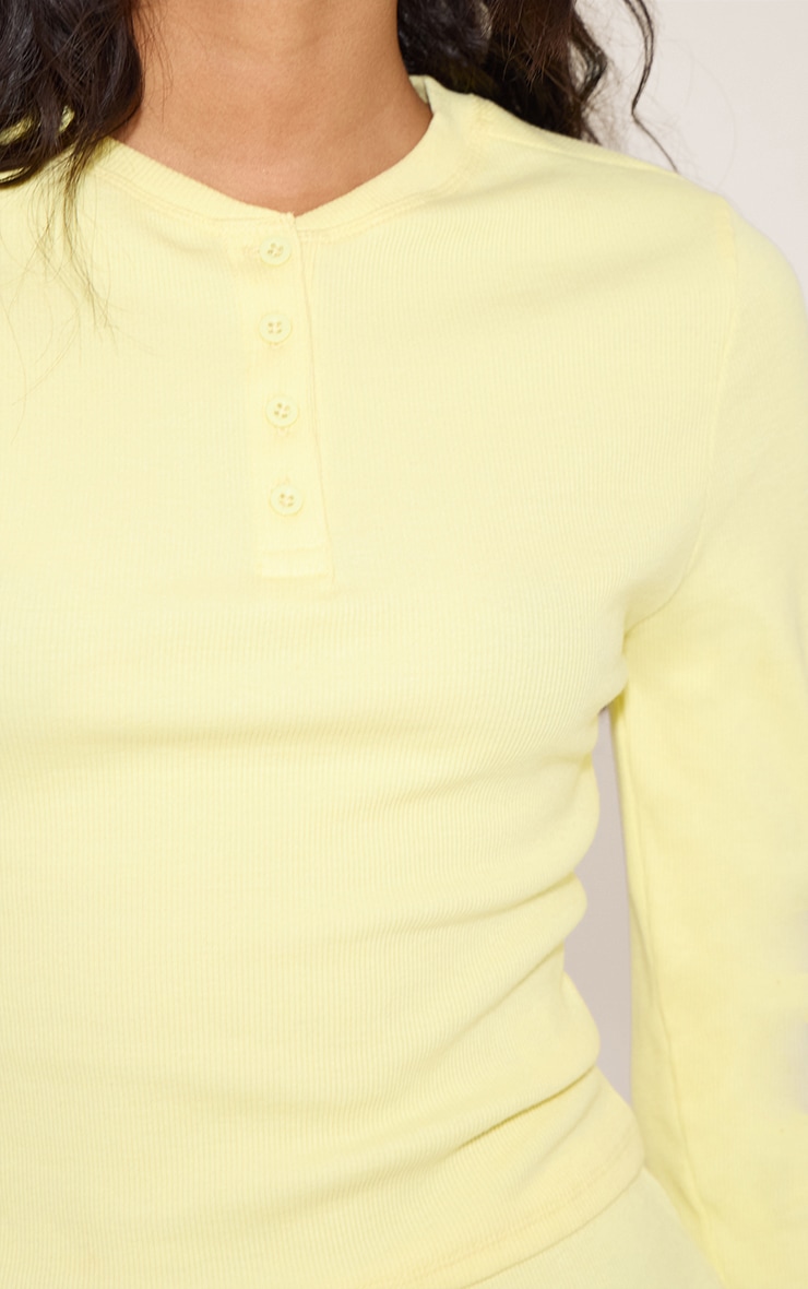 Lemon Ribbed Button Down Long Sleeve Pj Top image 4