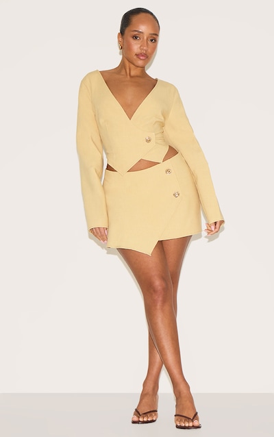 Shape Lemon Linen Look Asymmetrial Hammered Button Skort