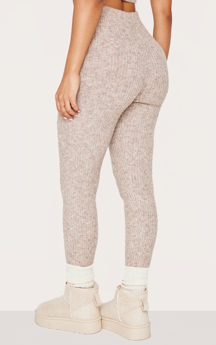 Petite Taupe Rib Knit Leggings image 3