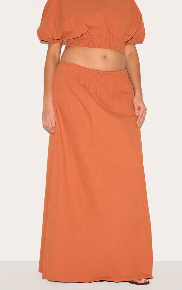 Plus Burnt Orange Shirred Waist Low Rise Maxi Skirt image 2