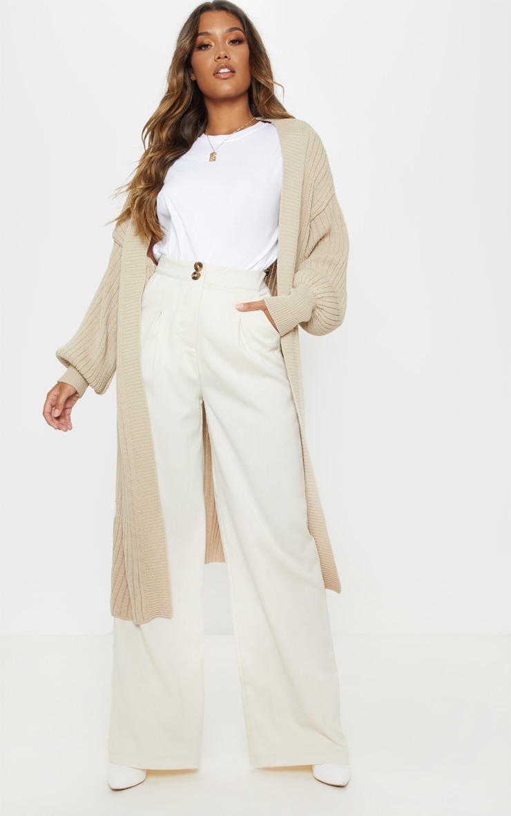 Oatmeal Ribbed Knitted Long Sleeve Cardigan