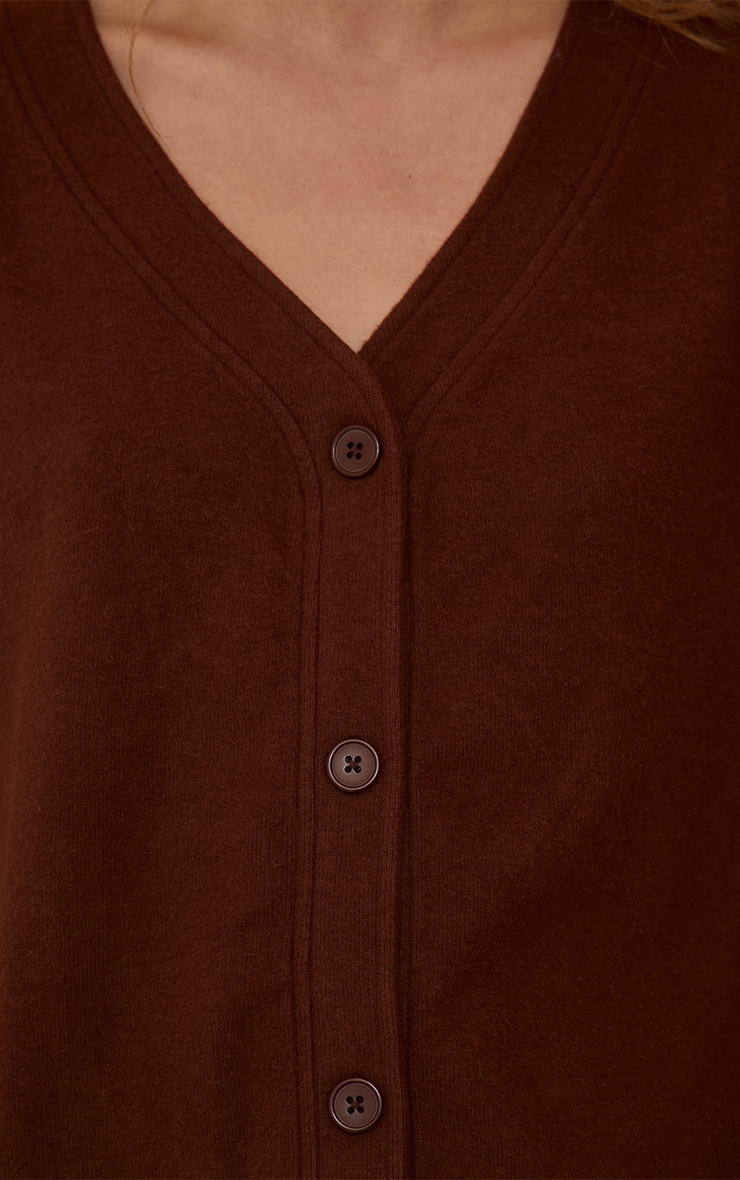 Chocolate Brown Brushed Soft Touch Boxy Cardigan image 4