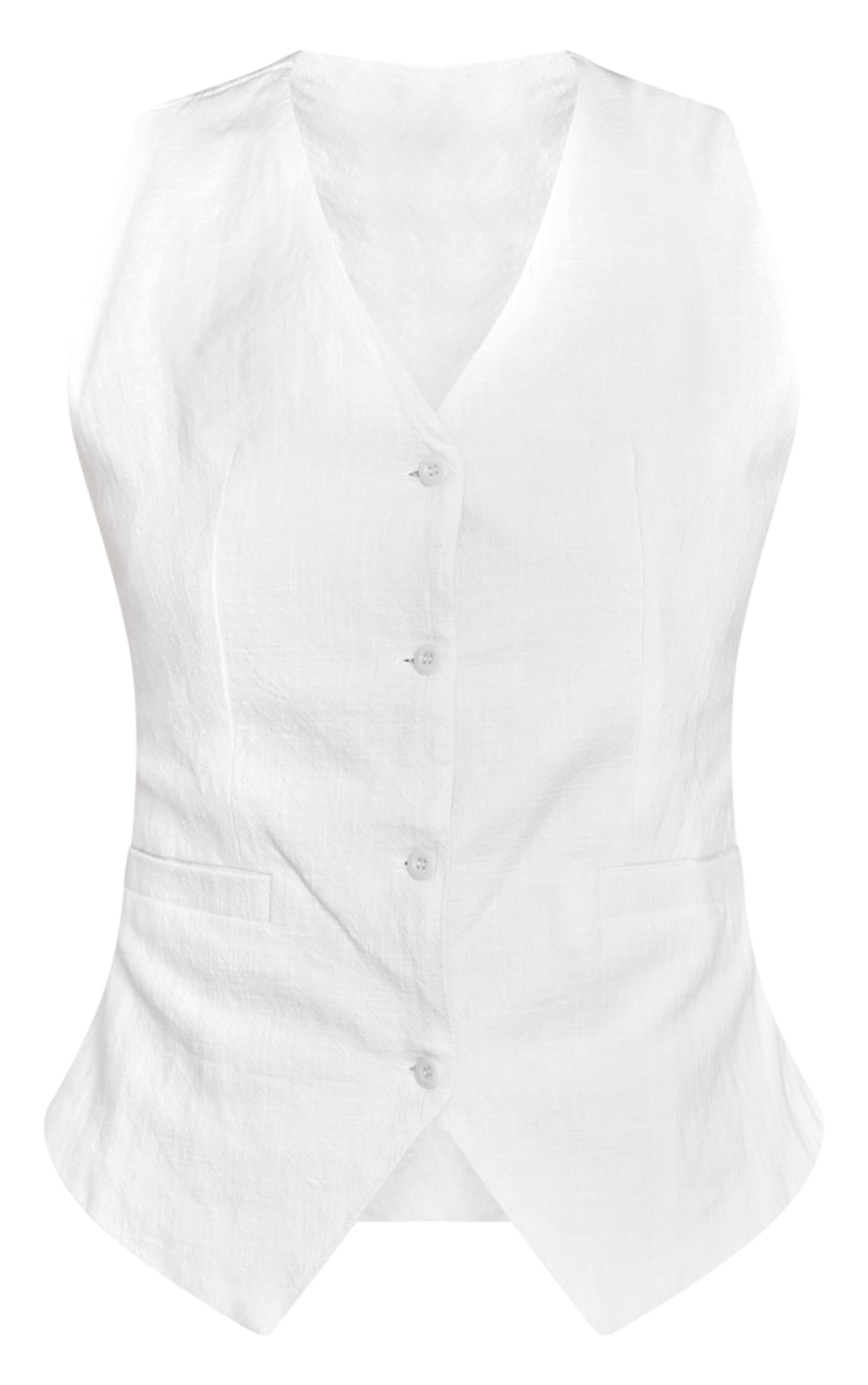 White Premium Linen Blend V Neck Vest image 5